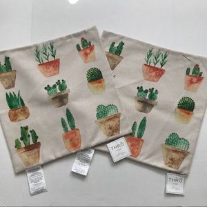 Set of 2 Decorative Pillow Cases Floral Cacti